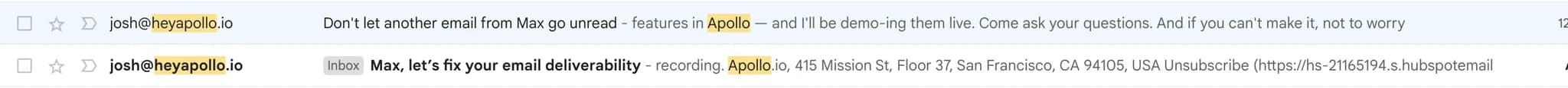 Apollo email subdomain strategy example